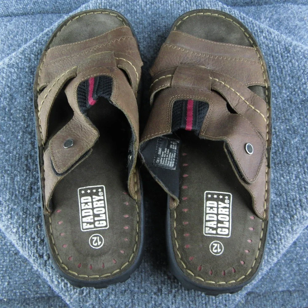 Faded Glory Men's Tom IV Slide Brown Leather Size‎ 12M Gently Used 2025